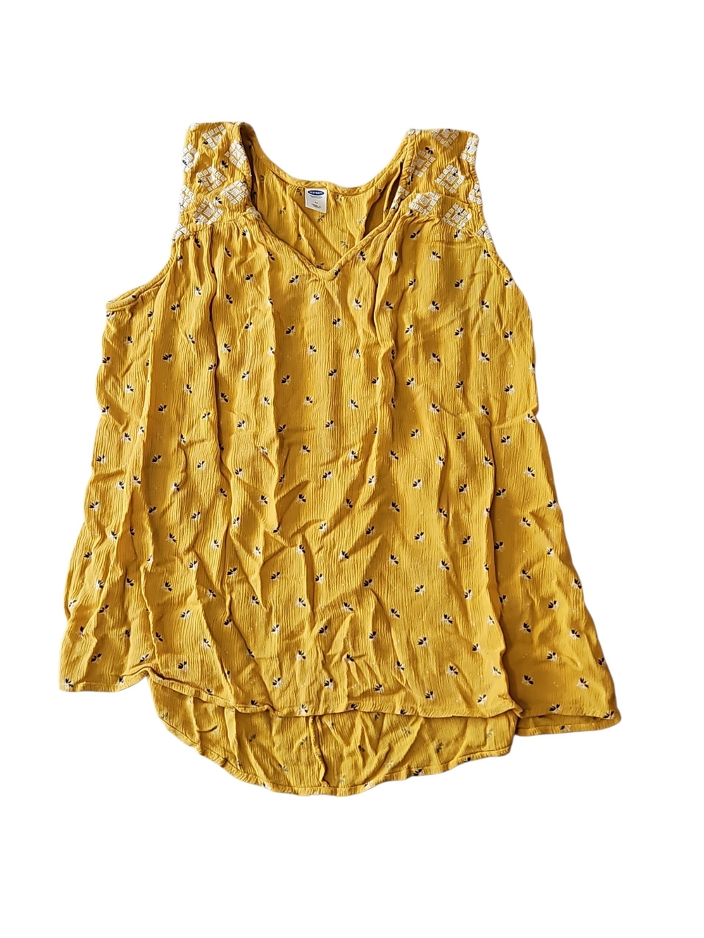 Yellow Mustard Embroidered Sleeveless V-Neck Tank Top Size Medium Floral